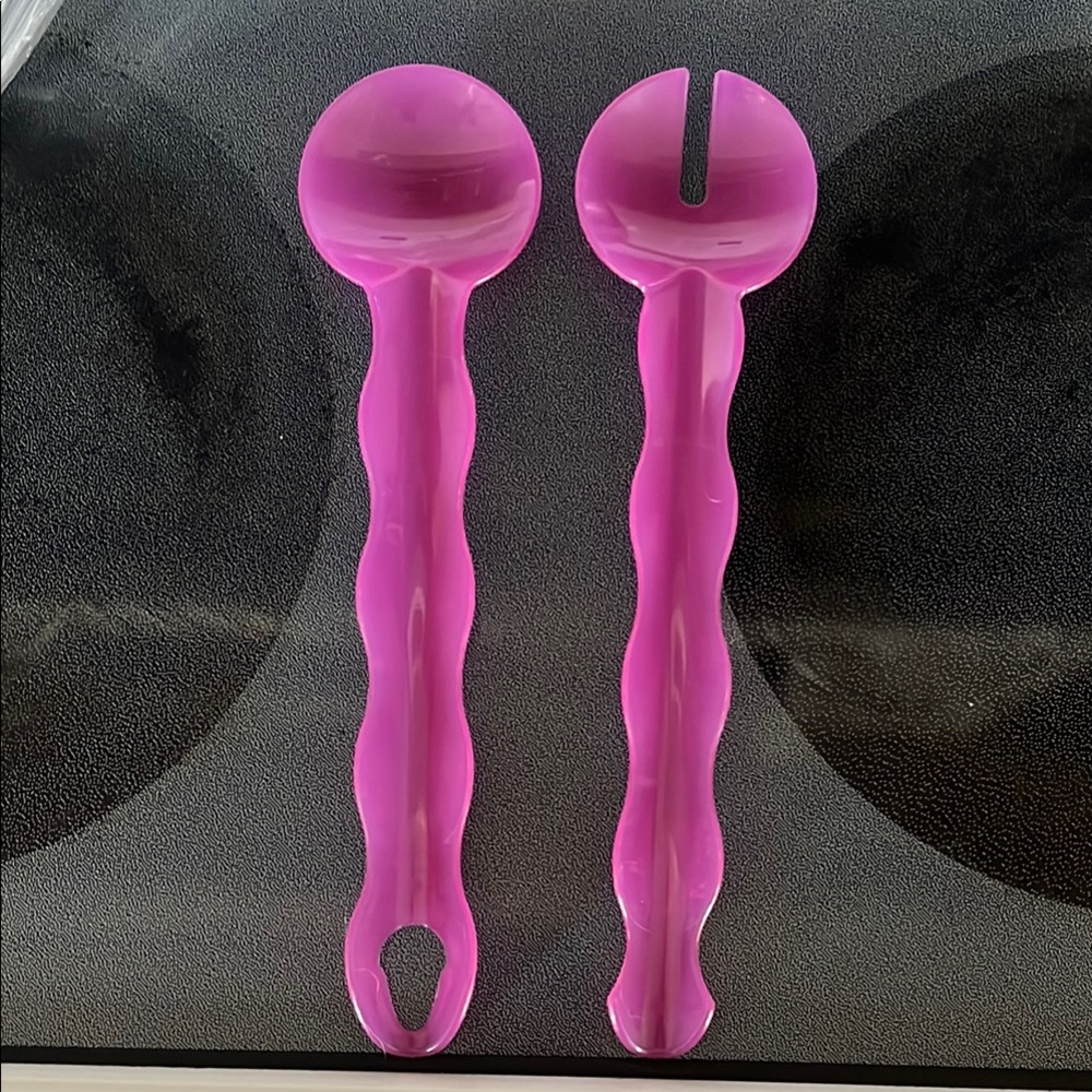 Tupperware Purple Impressions Salad Serving Set Tongs Interlocking Spoons
